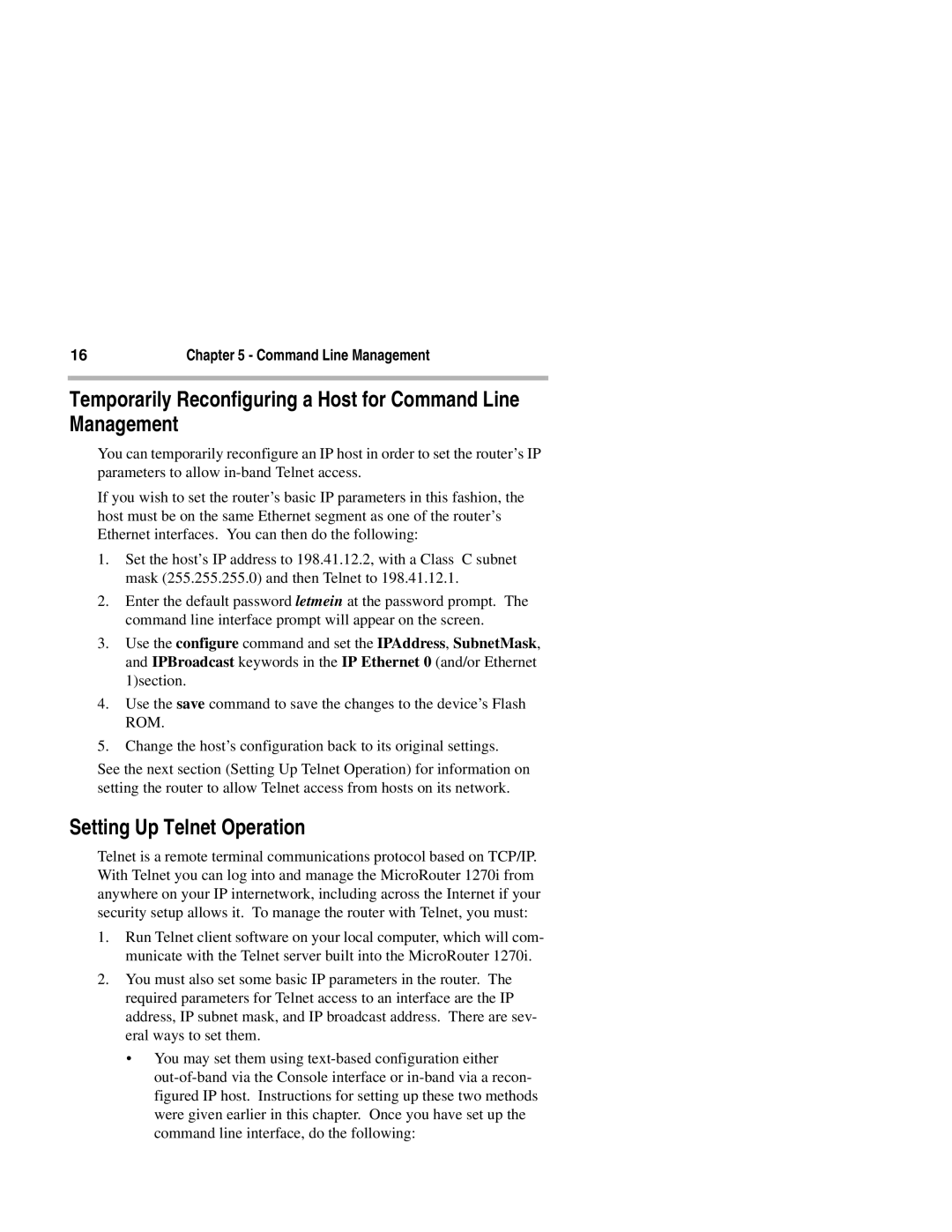 Compatible Systems 1270i manual Temporarily Reconfiguring a Host for Command Line Management, Setting Up Telnet Operation 