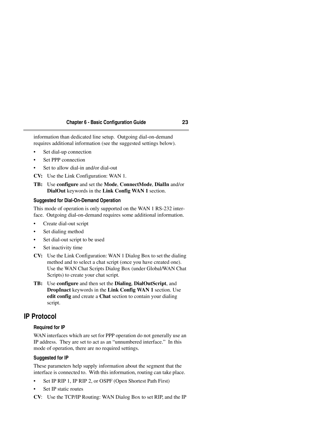 Compatible Systems 1270i manual IP Protocol, Suggested for Dial-On-Demand Operation 