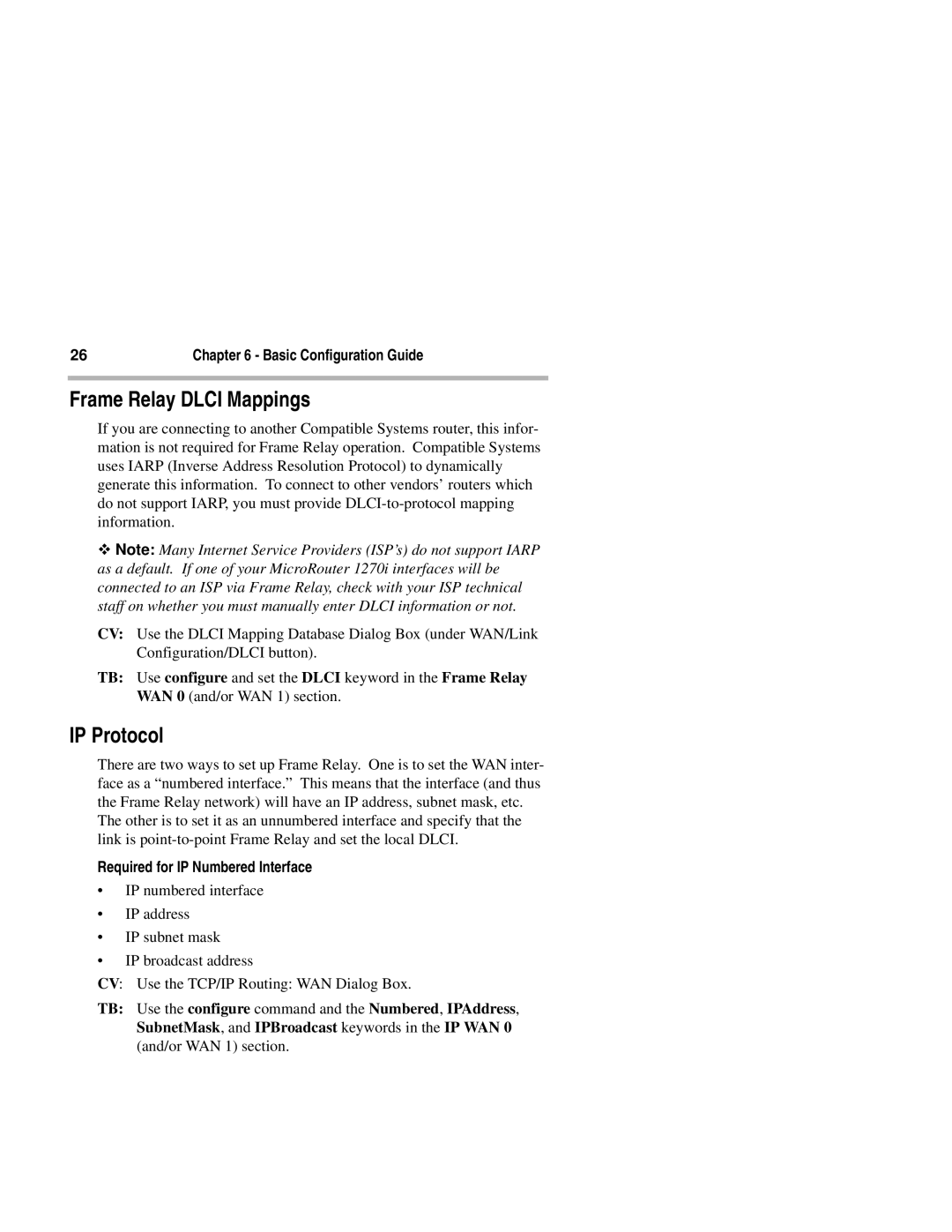 Compatible Systems 1270i manual Frame Relay Dlci Mappings, Required for IP Numbered Interface 