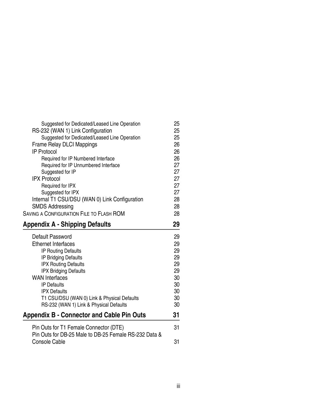 Compatible Systems 1270i manual Appendix a Shipping Defaults, WAN Interfaces 