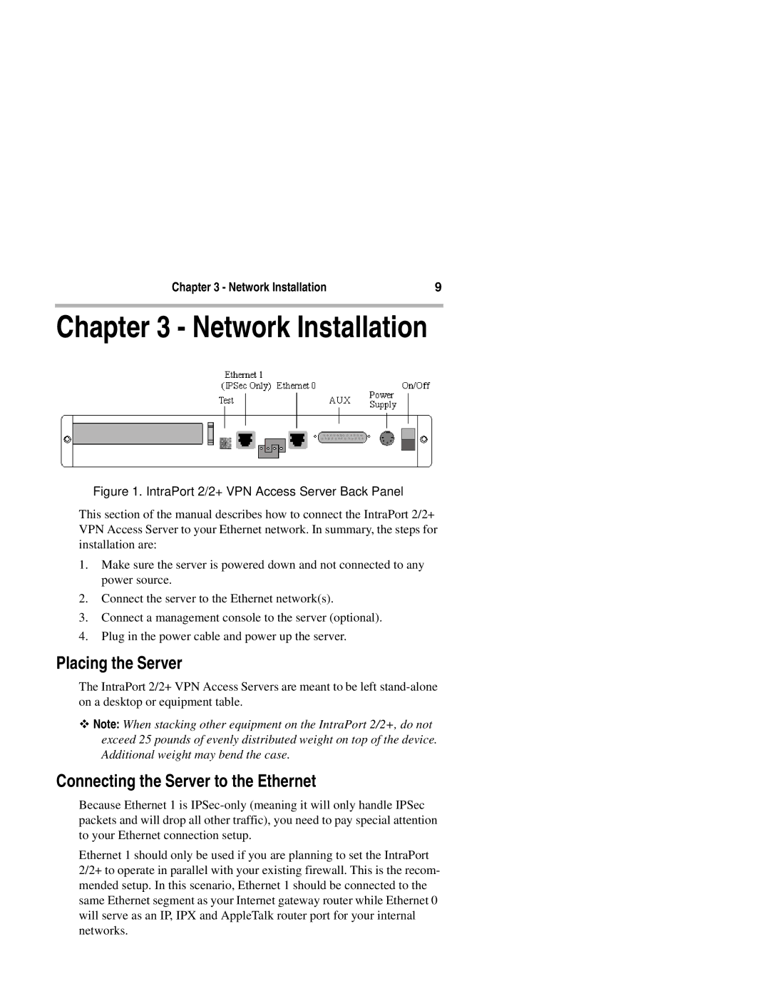 Compatible Systems 2+ manual Network Installation, Placing the Server, Connecting the Server to the Ethernet 