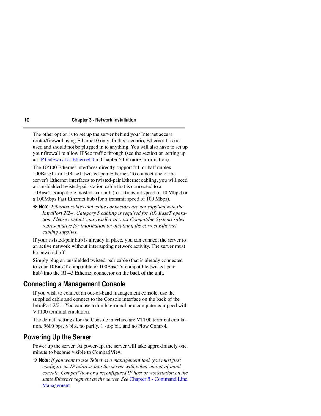 Compatible Systems 2+ manual Connecting a Management Console, Powering Up the Server 