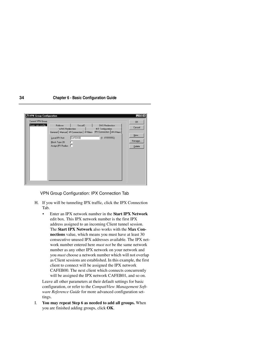 Compatible Systems 2+ manual VPN Group Configuration IPX Connection Tab 