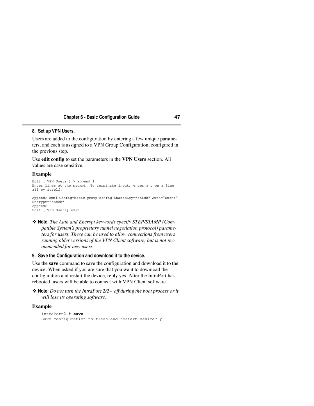 Compatible Systems 2+ Basic Configuration Guide Set up VPN Users, Save the Configuration and download it to the device 