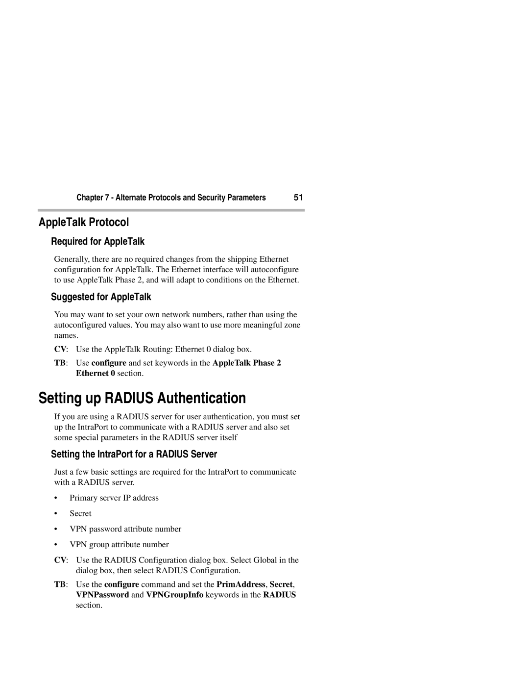 Compatible Systems 2+ manual Setting up Radius Authentication, AppleTalk Protocol, Required for AppleTalk 