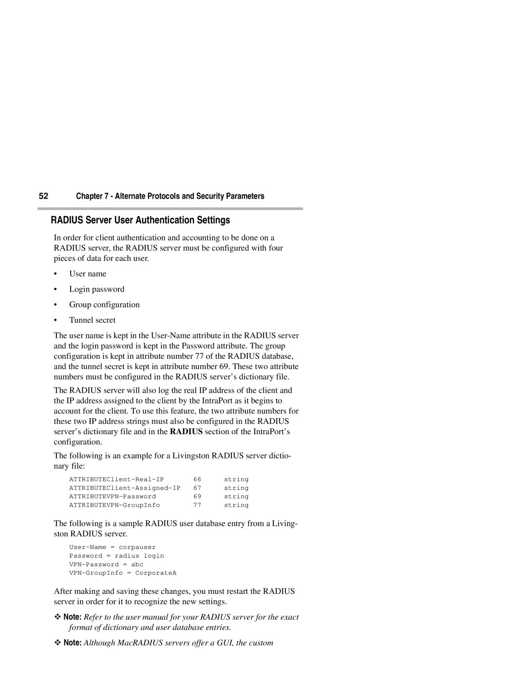 Compatible Systems 2+ manual Radius Server User Authentication Settings 