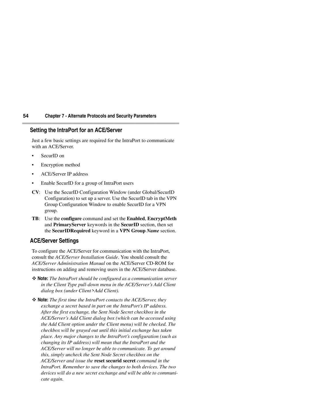 Compatible Systems 2+ manual Setting the IntraPort for an ACE/Server, ACE/Server Settings 