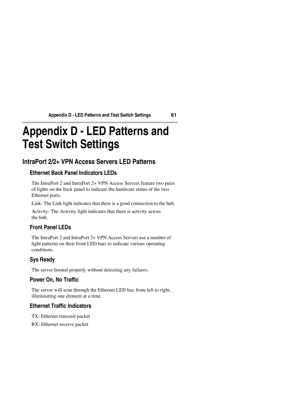 Compatible Systems manual IntraPort 2/2+ VPN Access Servers LED Patterns 