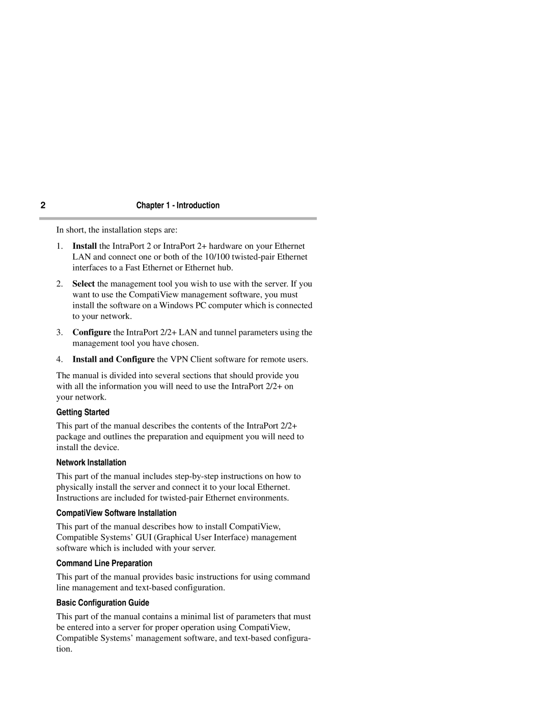 Compatible Systems 2 Getting Started, Network Installation, CompatiView Software Installation, Command Line Preparation 