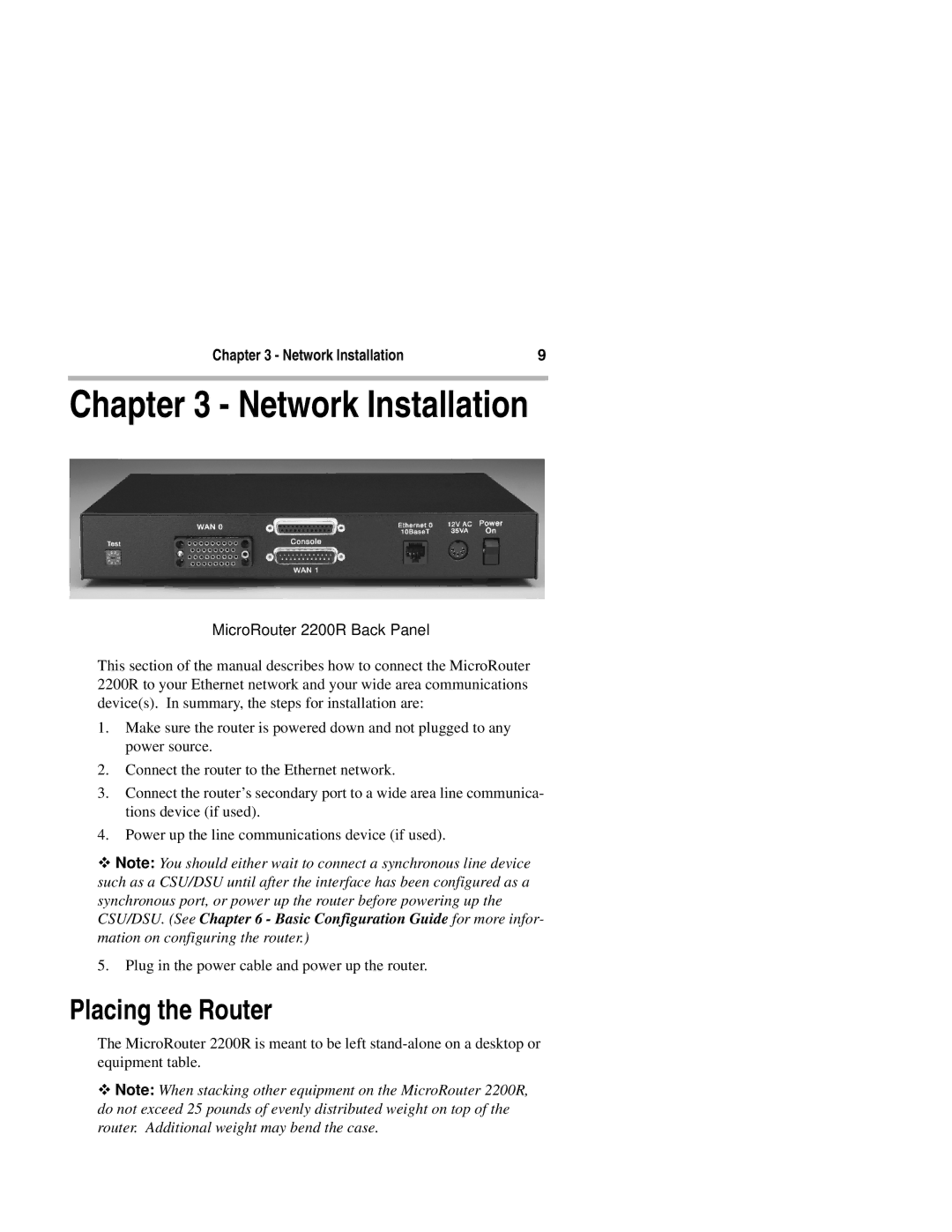 Compatible Systems 2200R manual Network Installation, Placing the Router 