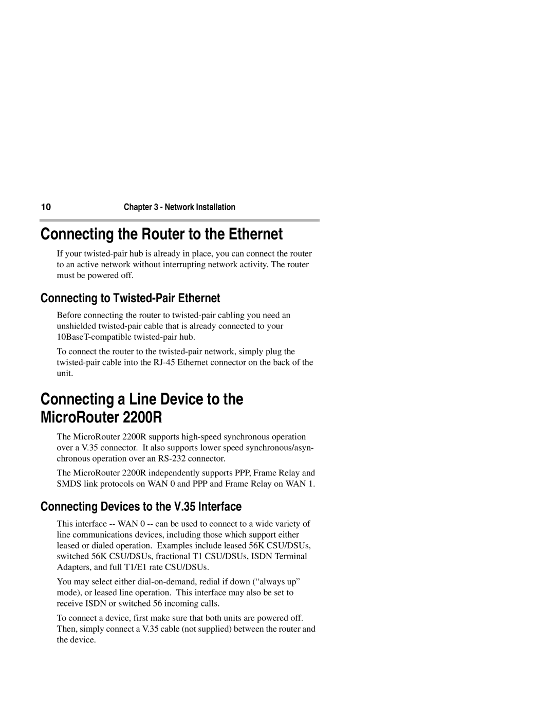 Compatible Systems manual Connecting the Router to the Ethernet, Connecting a Line Device to MicroRouter 2200R 