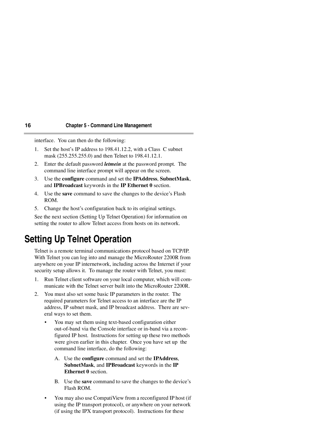 Compatible Systems 2200R manual Setting Up Telnet Operation, Command Line Management 