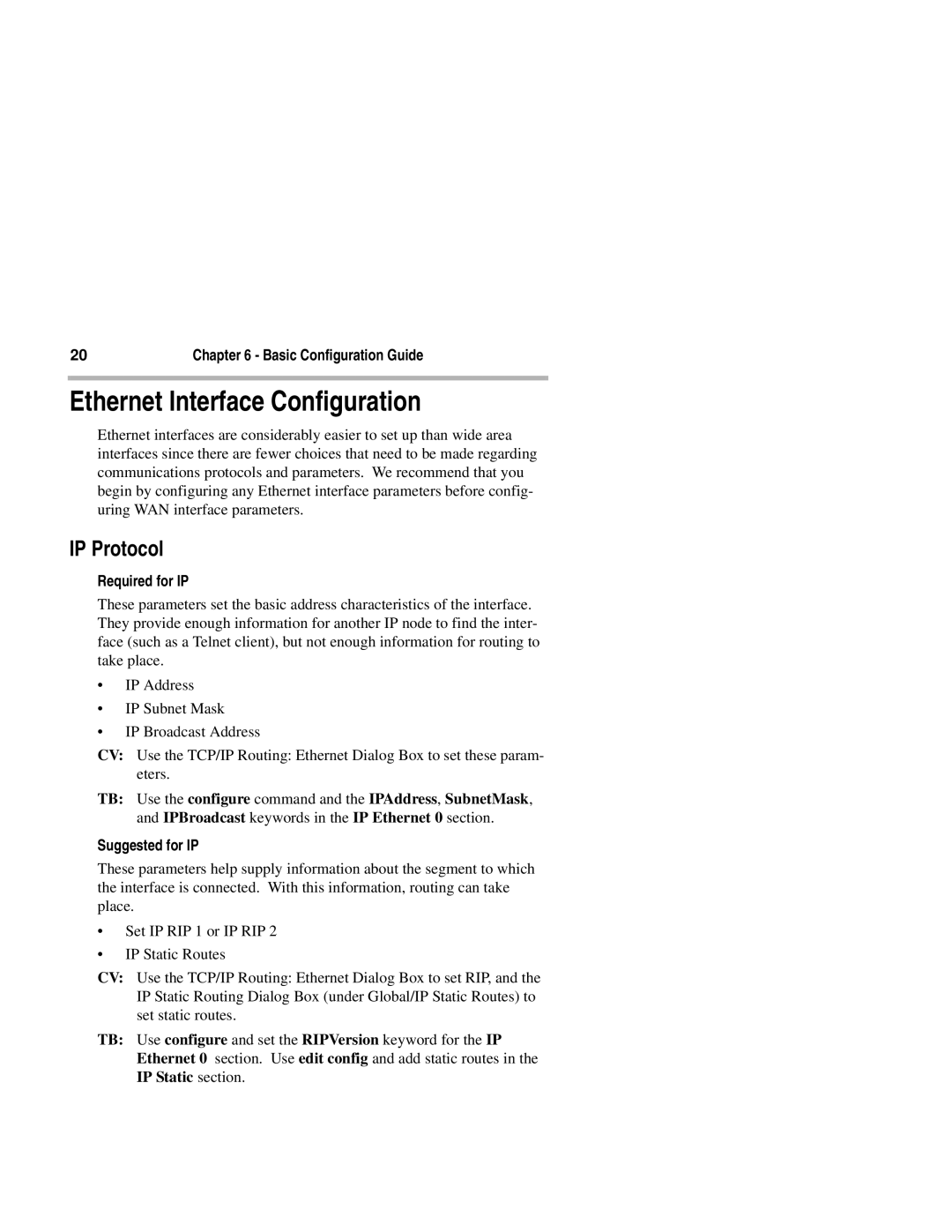 Compatible Systems 2200R manual Ethernet Interface Configuration, IP Protocol, Required for IP, Suggested for IP 