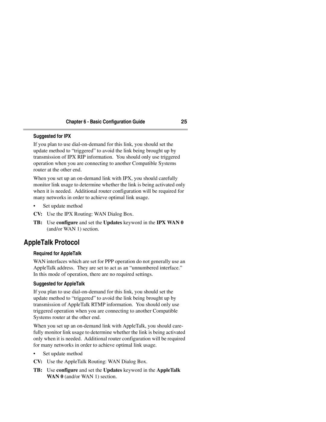 Compatible Systems 2200R manual AppleTalk Protocol, Basic Configuration Guide Suggested for IPX 