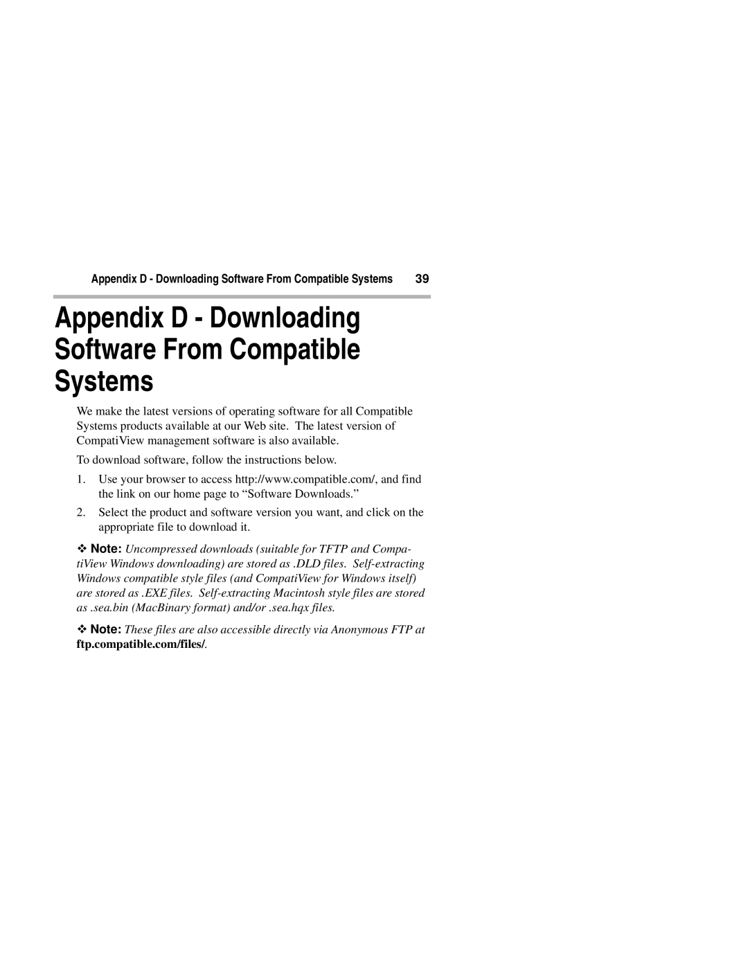 Compatible Systems 2200R manual Appendix D Downloading Software From Compatible Systems 