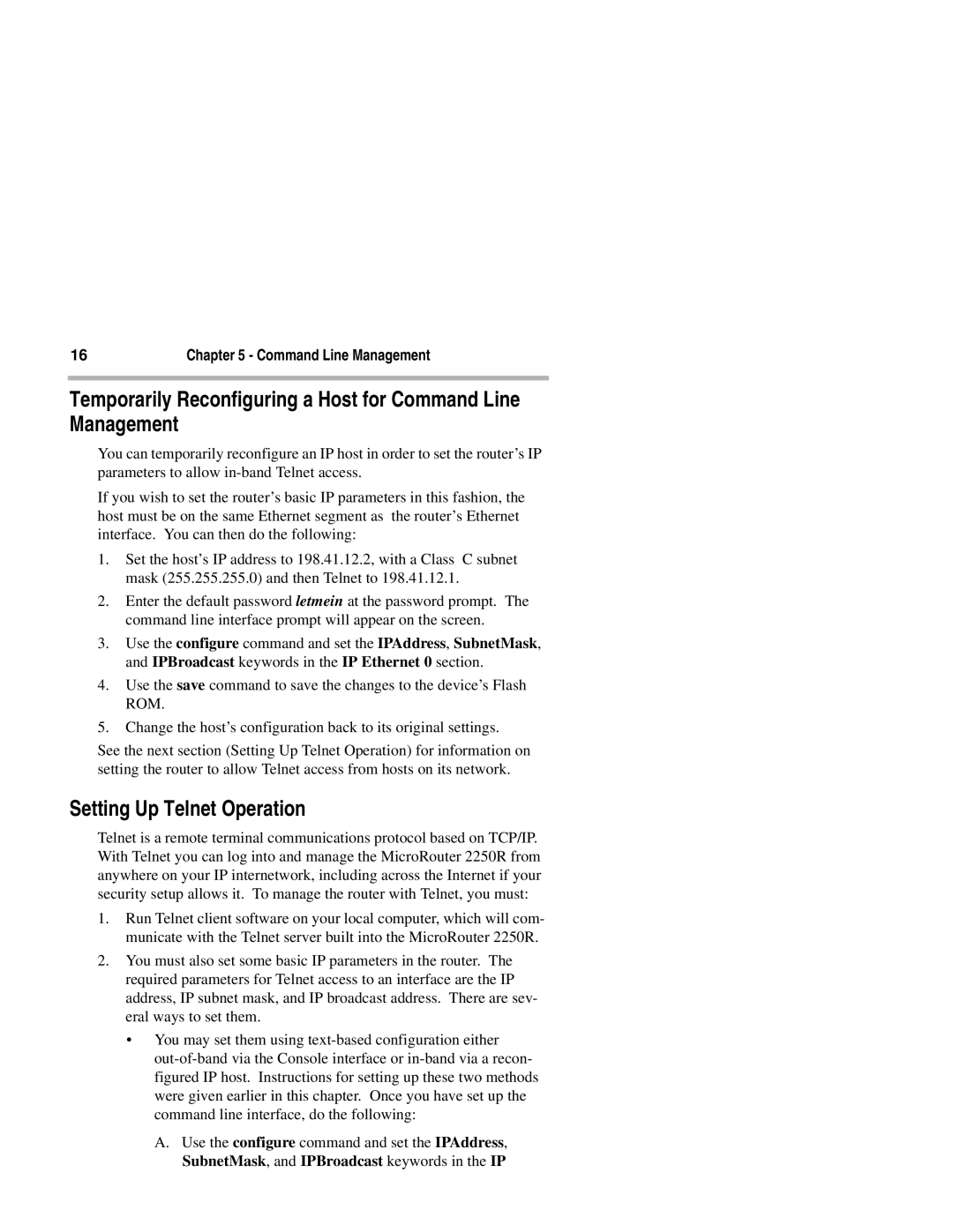 Compatible Systems 2250R manual Temporarily Reconfiguring a Host for Command Line Management, Setting Up Telnet Operation 