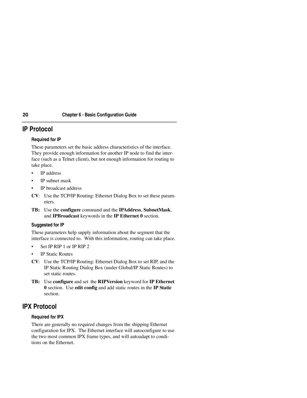 Compatible Systems 2250R manual IP Protocol, IPX Protocol, Suggested for IP, Required for IPX 