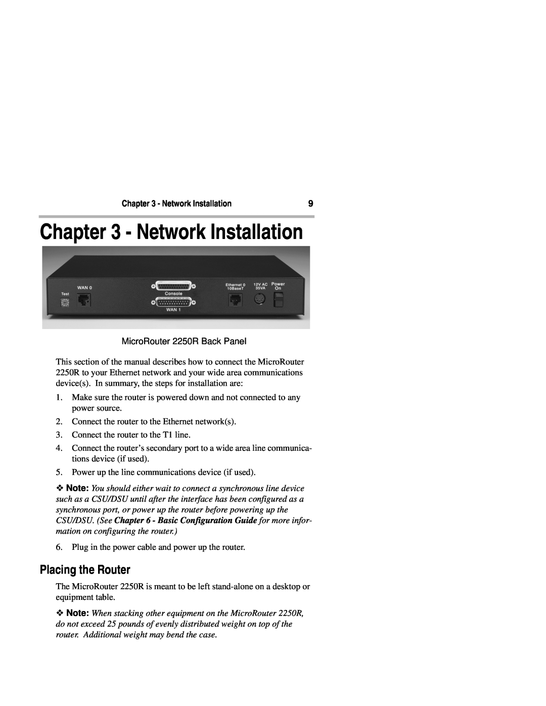Compatible Systems 2250R manual Network Installation, Placing the Router 
