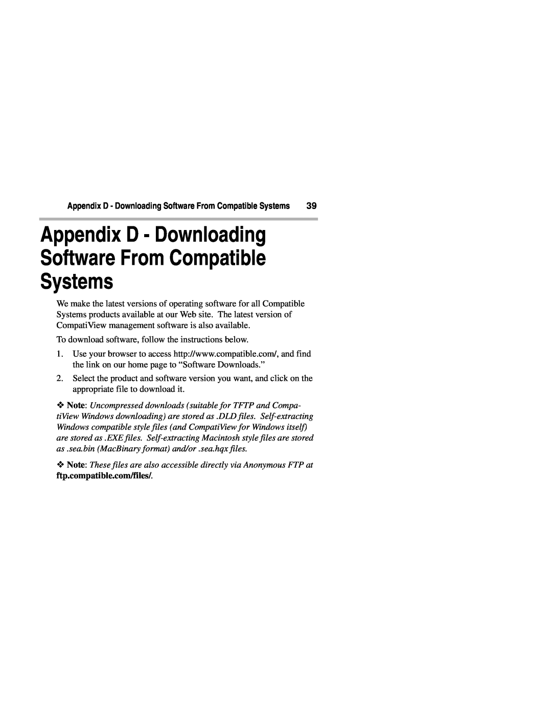 Compatible Systems 2250R manual Appendix D - Downloading Software From Compatible Systems 