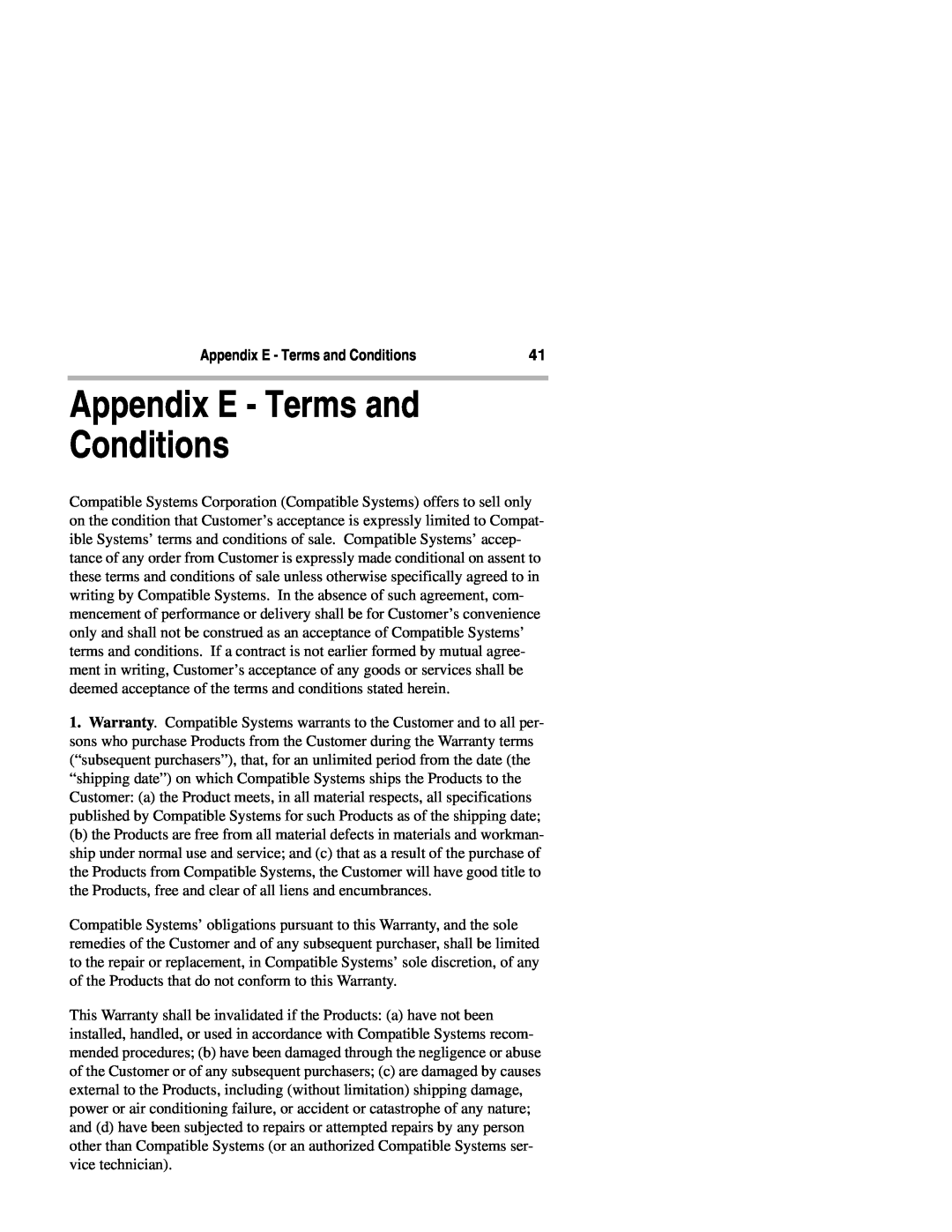 Compatible Systems 2250R manual Appendix E - Terms and Conditions 