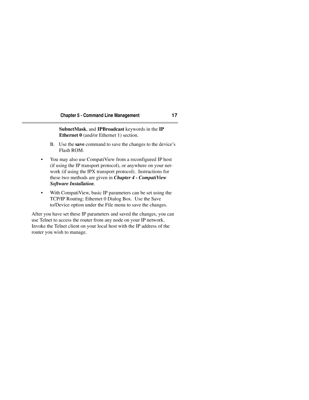 Compatible Systems 2270R manual SubnetMask, and IPBroadcast keywords in the IP 