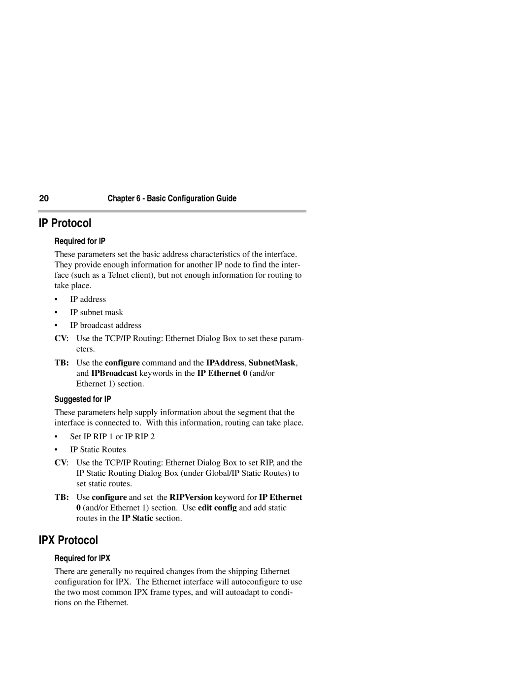 Compatible Systems 2270R manual IP Protocol, IPX Protocol, Suggested for IP, Required for IPX 