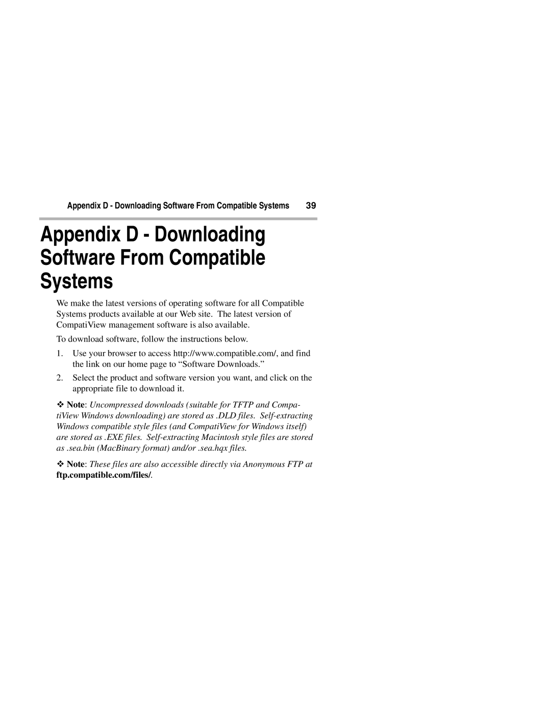 Compatible Systems 2270R manual Appendix D Downloading Software From Compatible Systems 