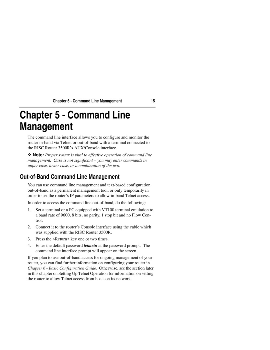 Compatible Systems 3500R manual Out-of-Band Command Line Management 