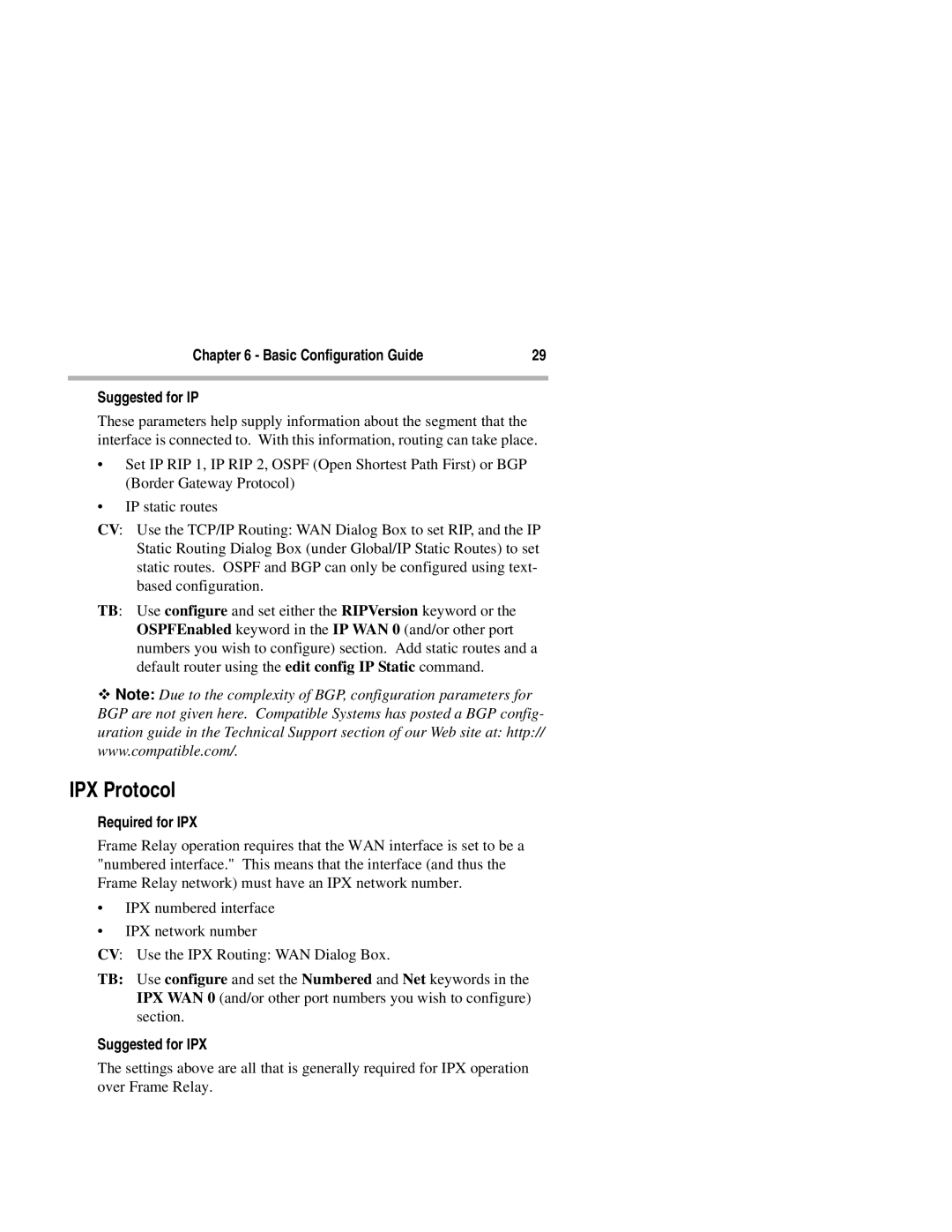 Compatible Systems 3500R manual IPX Protocol, Basic Configuration Guide Suggested for IP 