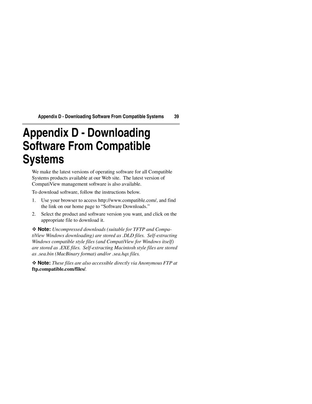 Compatible Systems 3500R manual Appendix D Downloading Software From Compatible Systems 