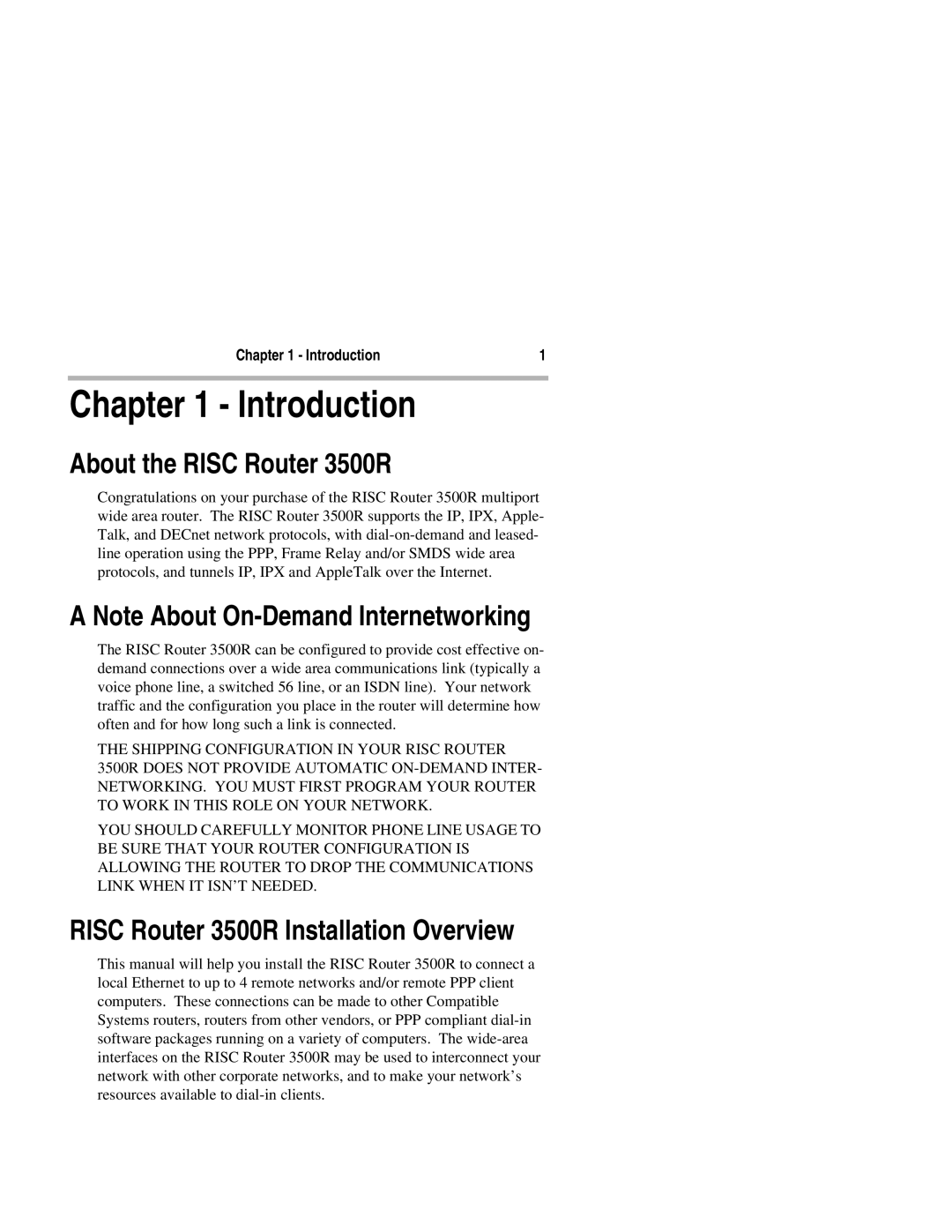 Compatible Systems manual Introduction, About the Risc Router 3500R, Risc Router 3500R Installation Overview 