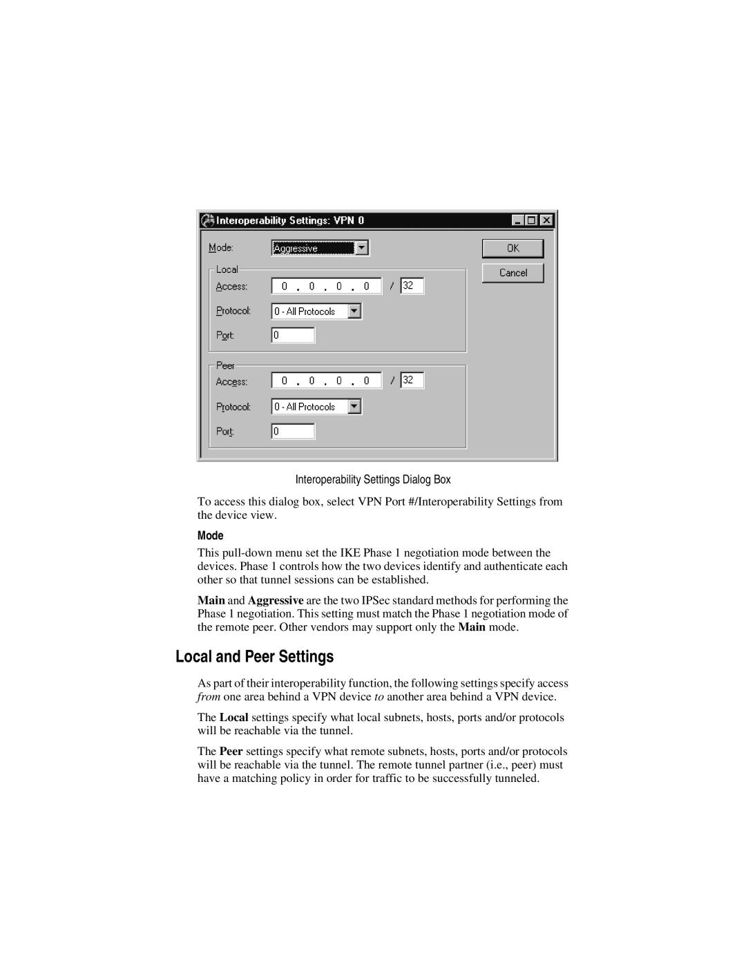 Compatible Systems 5.4 manual Local and Peer Settings, Interoperability Settings Dialog Box, Mode 