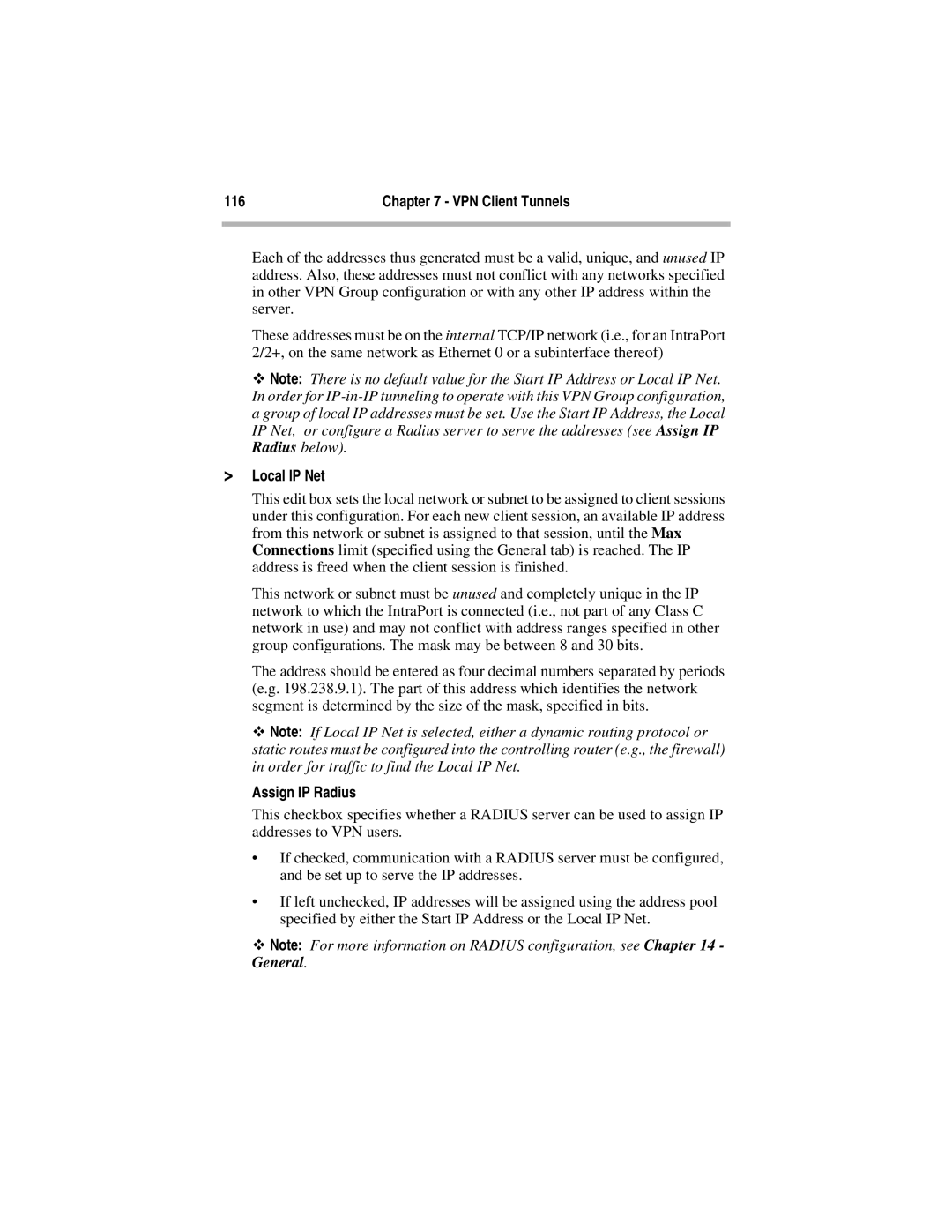 Compatible Systems 5.4 manual Local IP Net, Assign IP Radius 