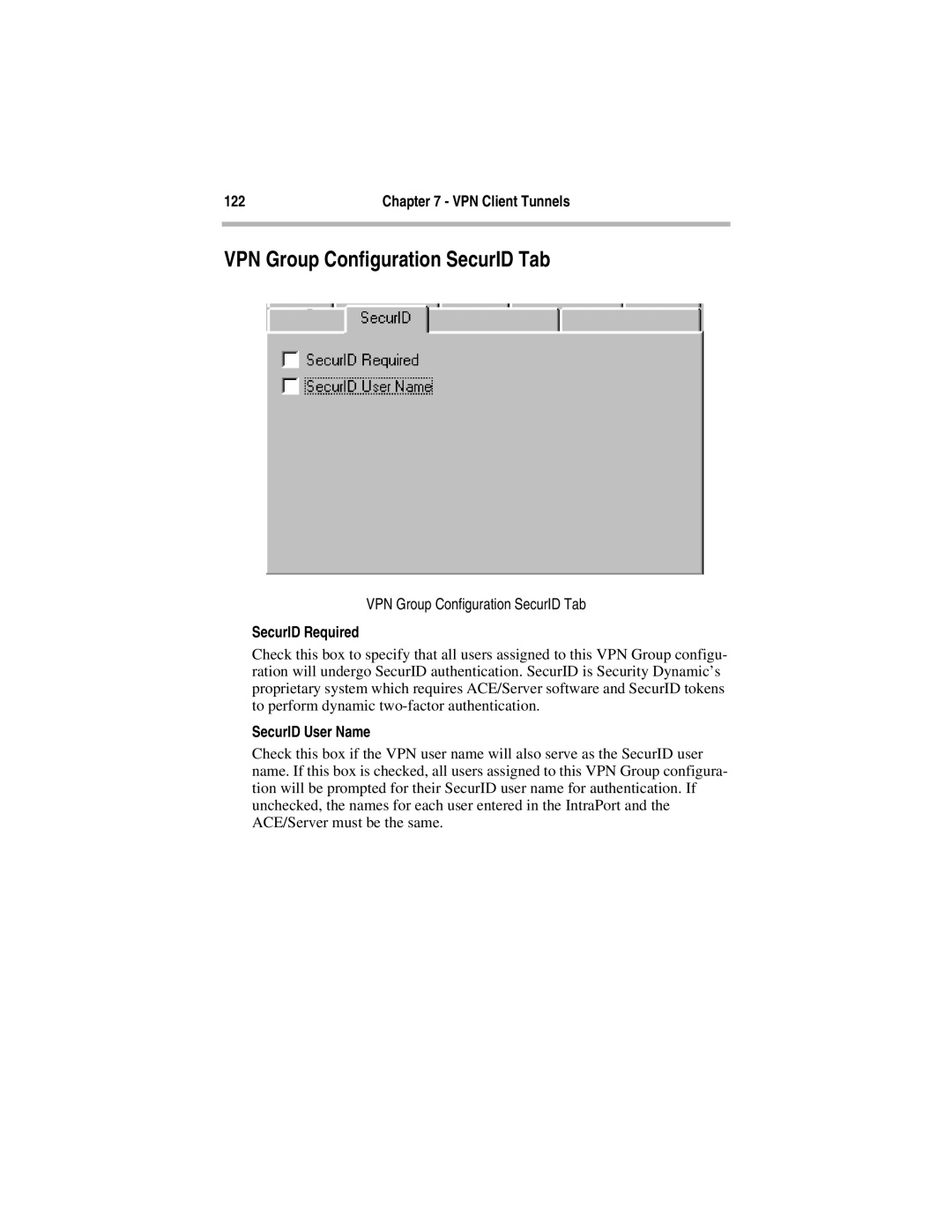 Compatible Systems 5.4 manual VPN Group Configuration SecurID Tab, SecurID Required, SecurID User Name 