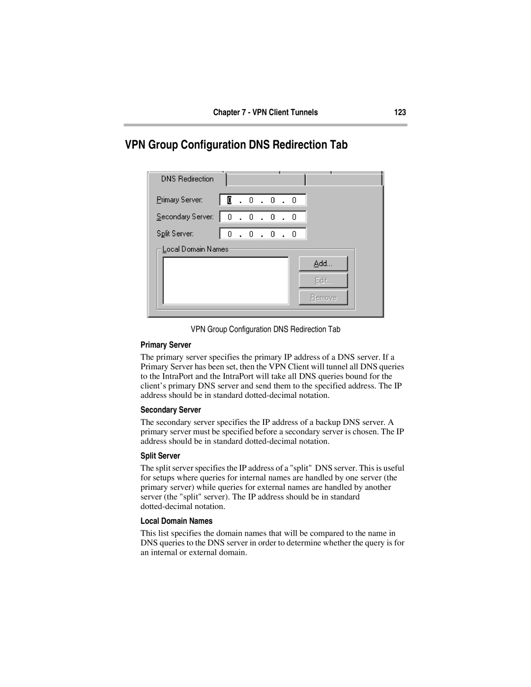 Compatible Systems 5.4 manual VPN Group Configuration DNS Redirection Tab 