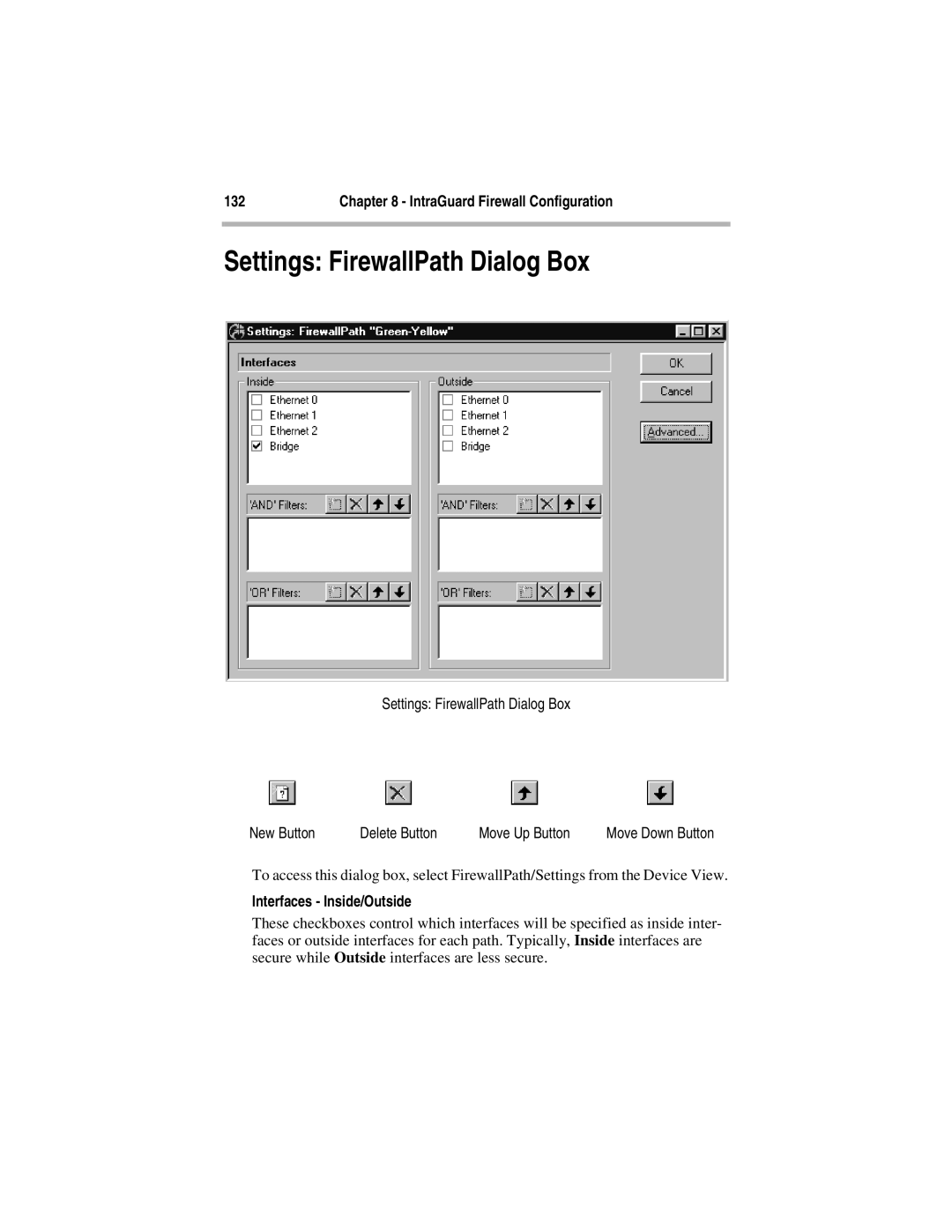 Compatible Systems 5.4 Settings FirewallPath Dialog Box, IntraGuard Firewall Configuration, Interfaces Inside/Outside 