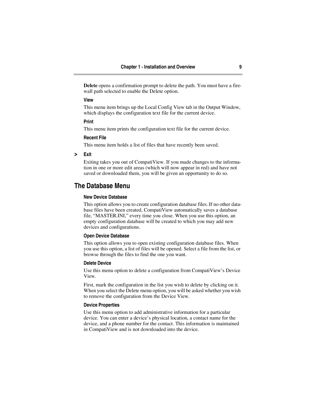 Compatible Systems 5.4 manual Database Menu 