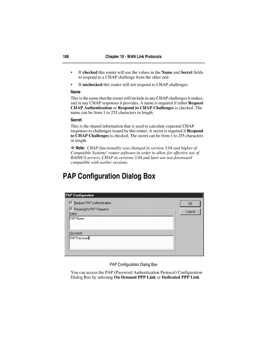 Compatible Systems 5.4 manual PAP Configuration Dialog Box, Secret 