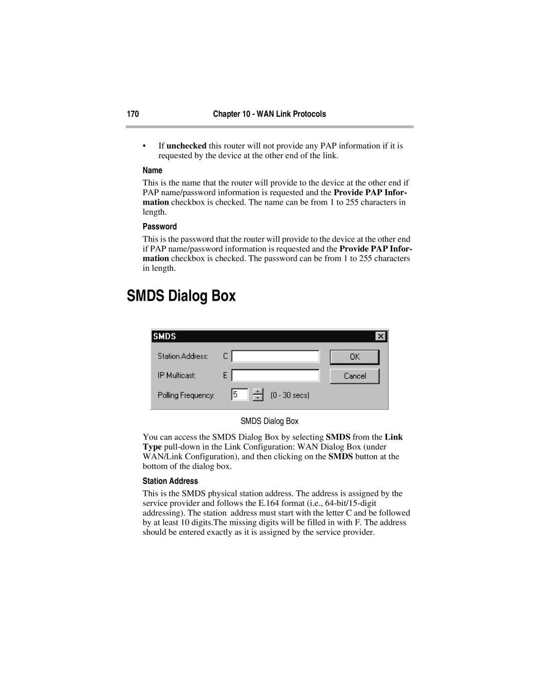 Compatible Systems 5.4 manual Smds Dialog Box, Password, Station Address 