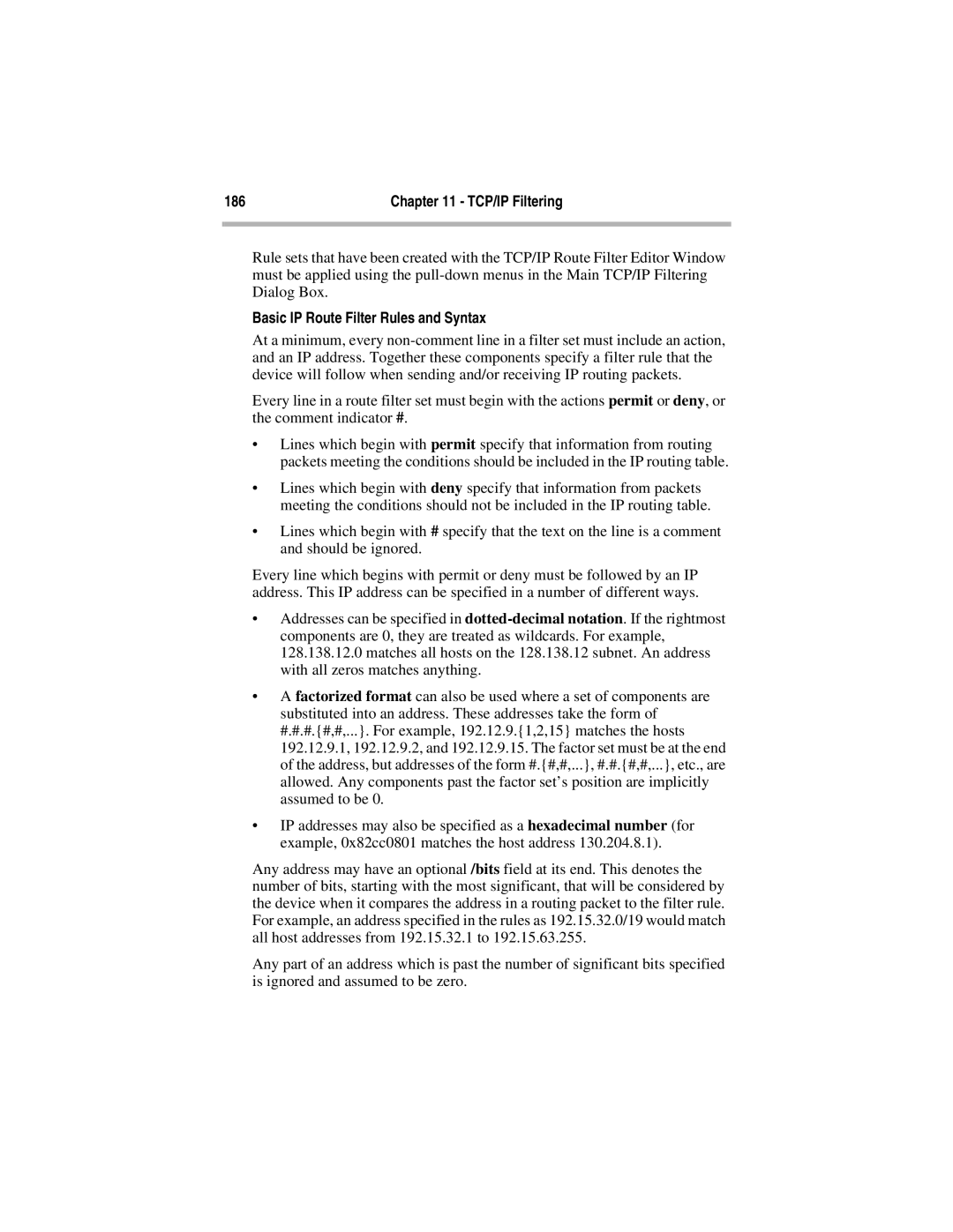 Compatible Systems 5.4 manual Basic IP Route Filter Rules and Syntax 