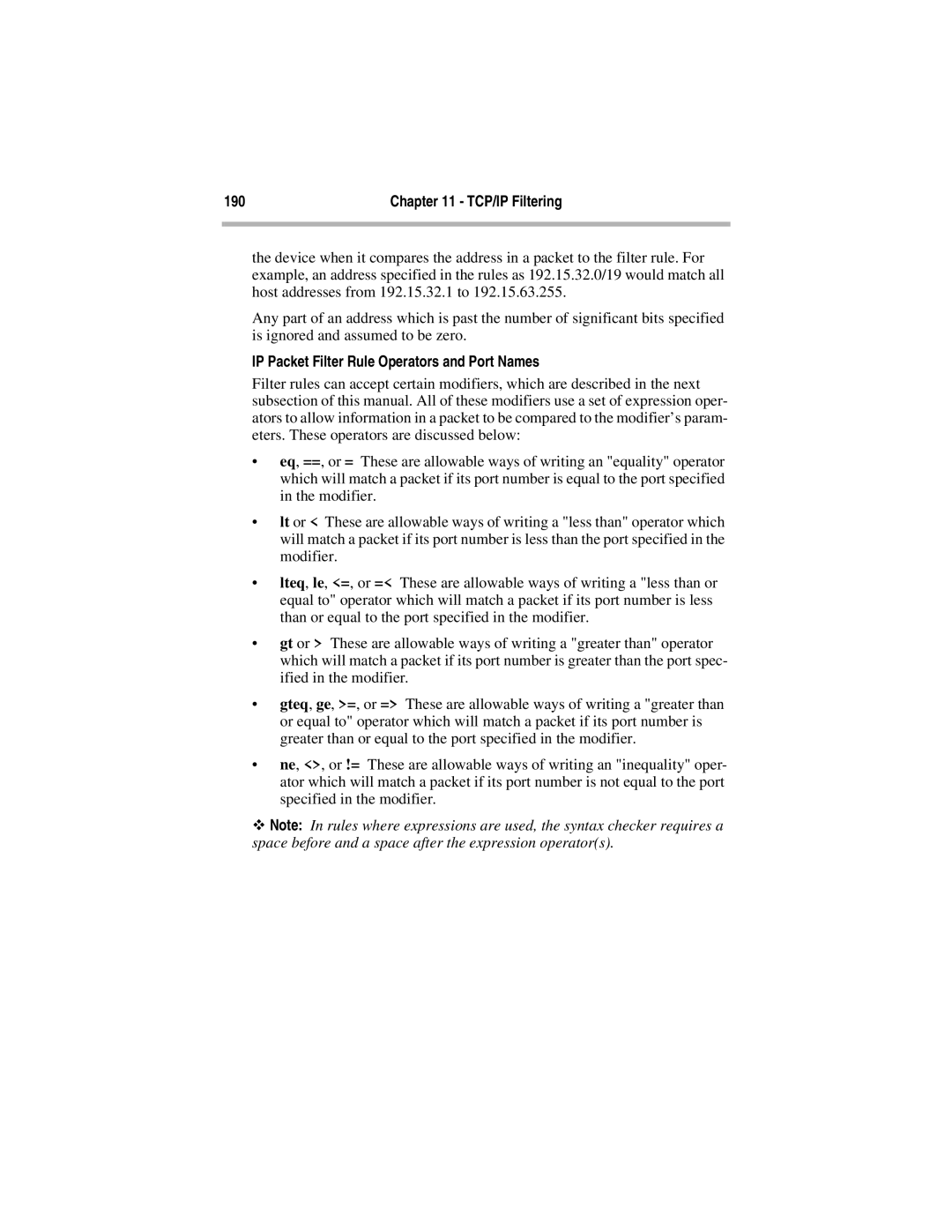 Compatible Systems 5.4 manual IP Packet Filter Rule Operators and Port Names 