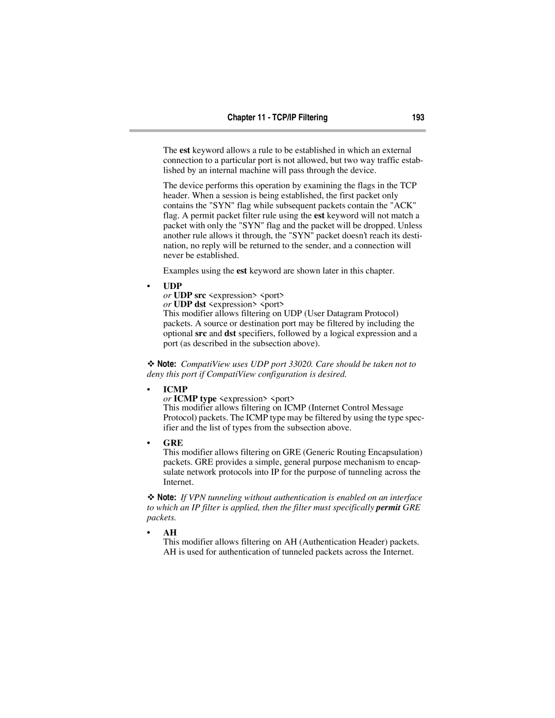 Compatible Systems 5.4 manual TCP/IP Filtering 193, Udp 