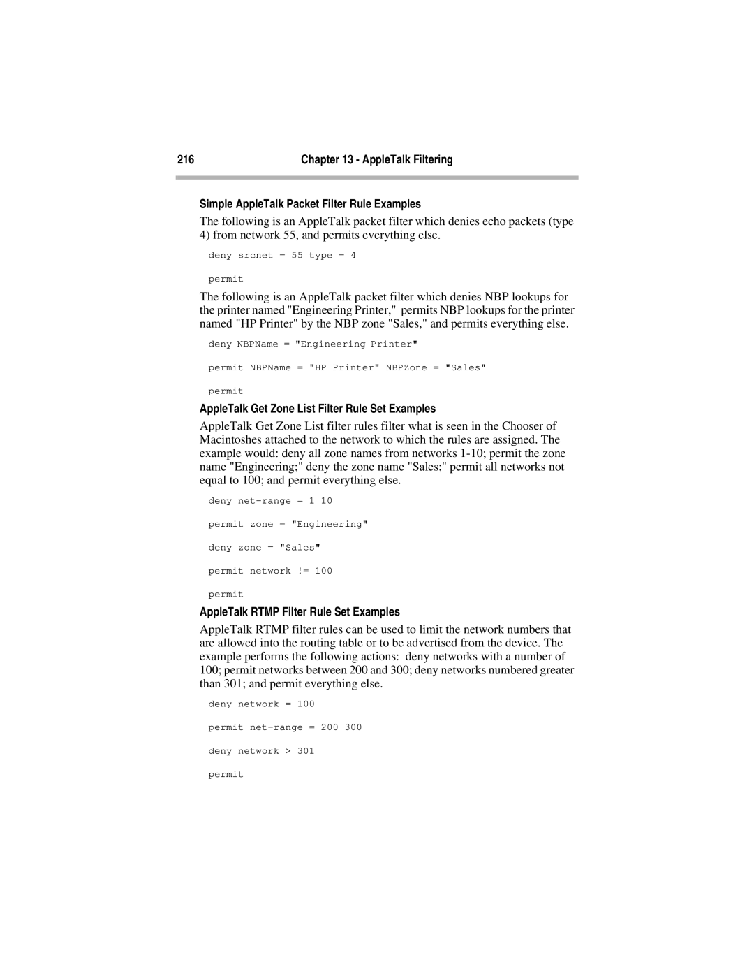 Compatible Systems 5.4 Simple AppleTalk Packet Filter Rule Examples, AppleTalk Get Zone List Filter Rule Set Examples 