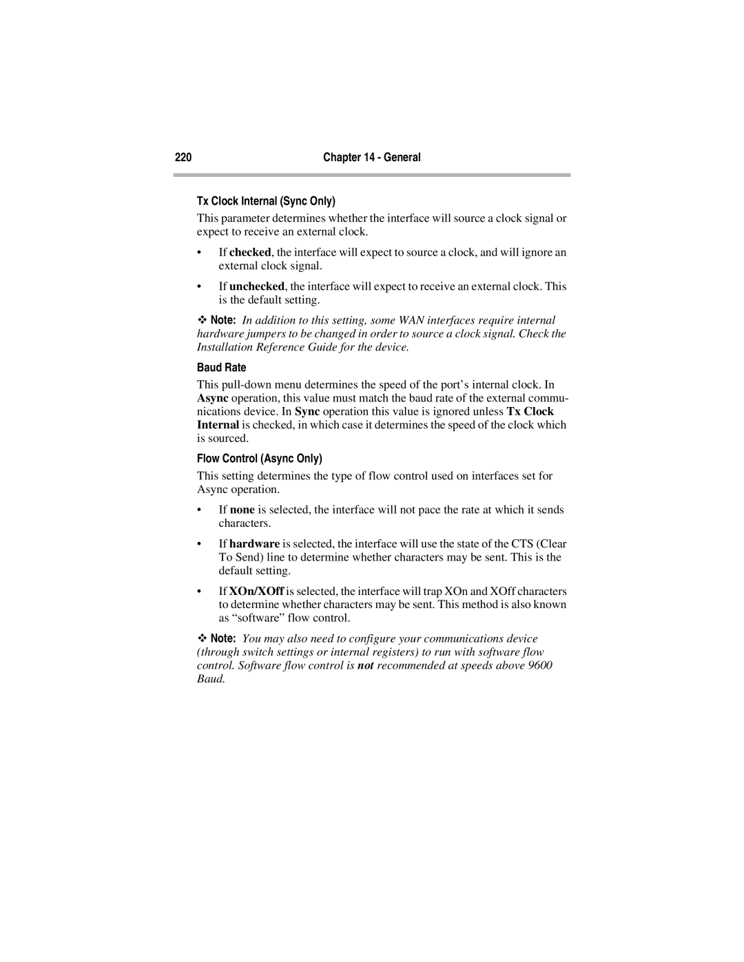 Compatible Systems 5.4 manual Tx Clock Internal Sync Only, Baud Rate, Flow Control Async Only 