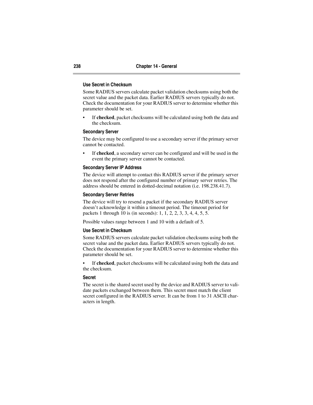 Compatible Systems 5.4 manual Use Secret in Checksum, Secondary Server IP Address, Secondary Server Retries 