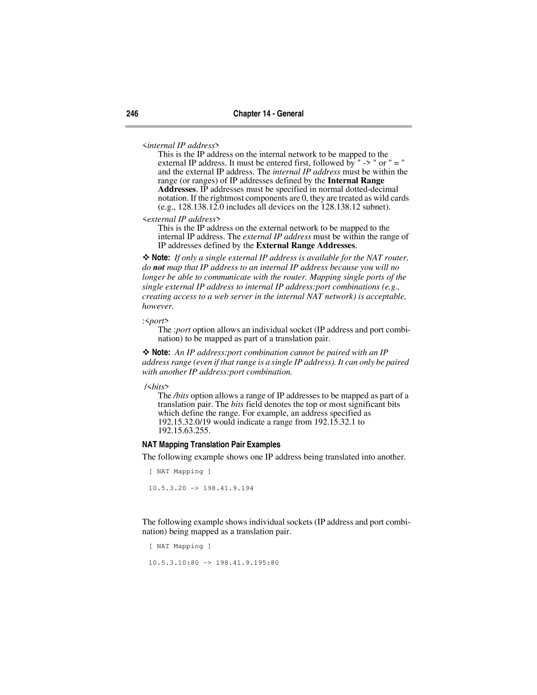 Compatible Systems 5.4 manual Internal IP address, NAT Mapping Translation Pair Examples 