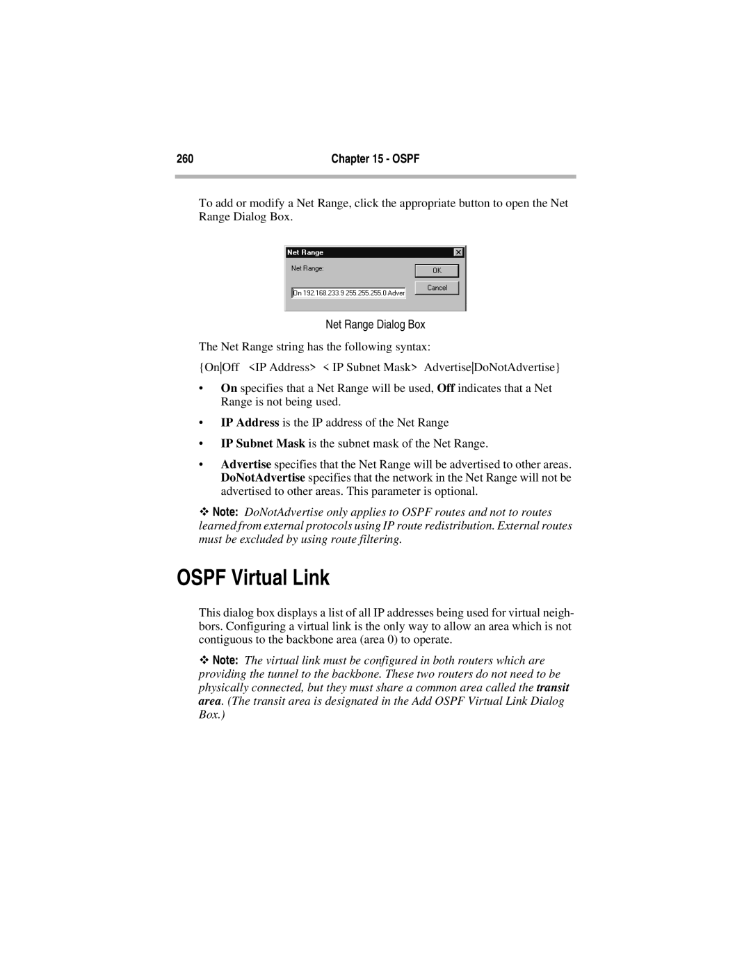 Compatible Systems 5.4 manual Ospf Virtual Link, Net Range Dialog Box 