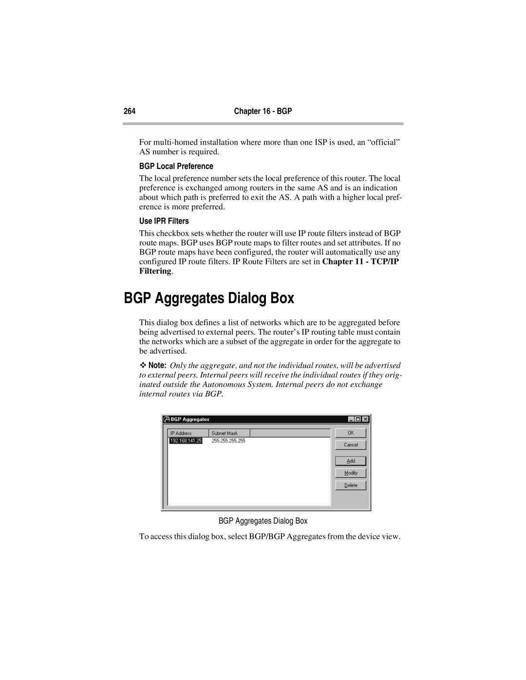 Compatible Systems 5.4 manual BGP Aggregates Dialog Box, Bgp, BGP Local Preference, Use IPR Filters 