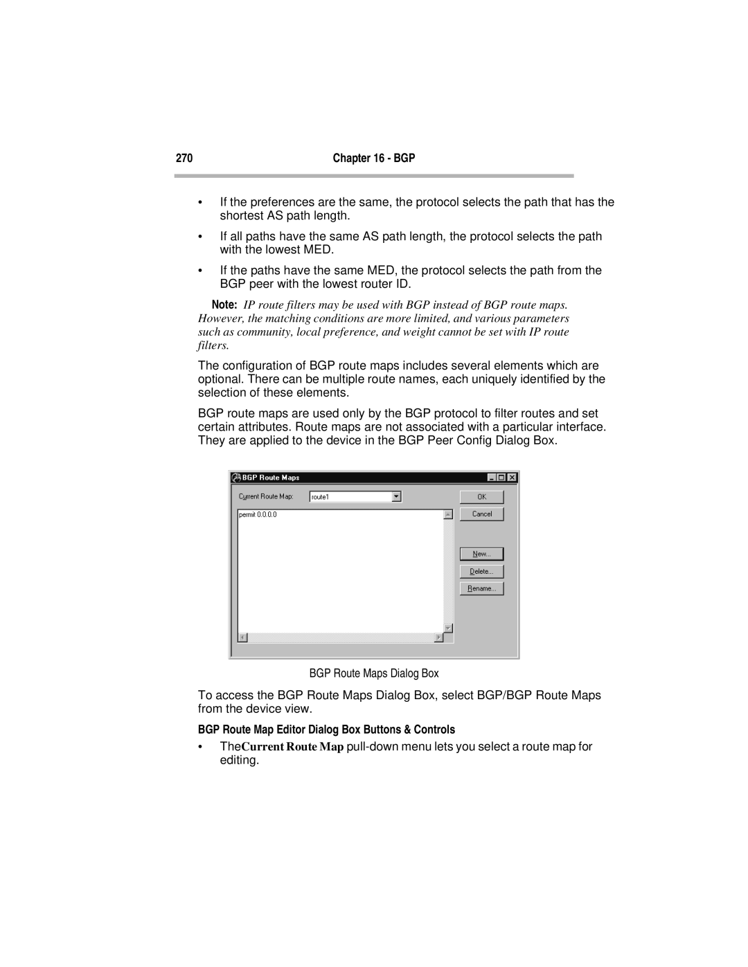 Compatible Systems 5.4 manual BGP Route Maps Dialog Box, BGP Route Map Editor Dialog Box Buttons & Controls 