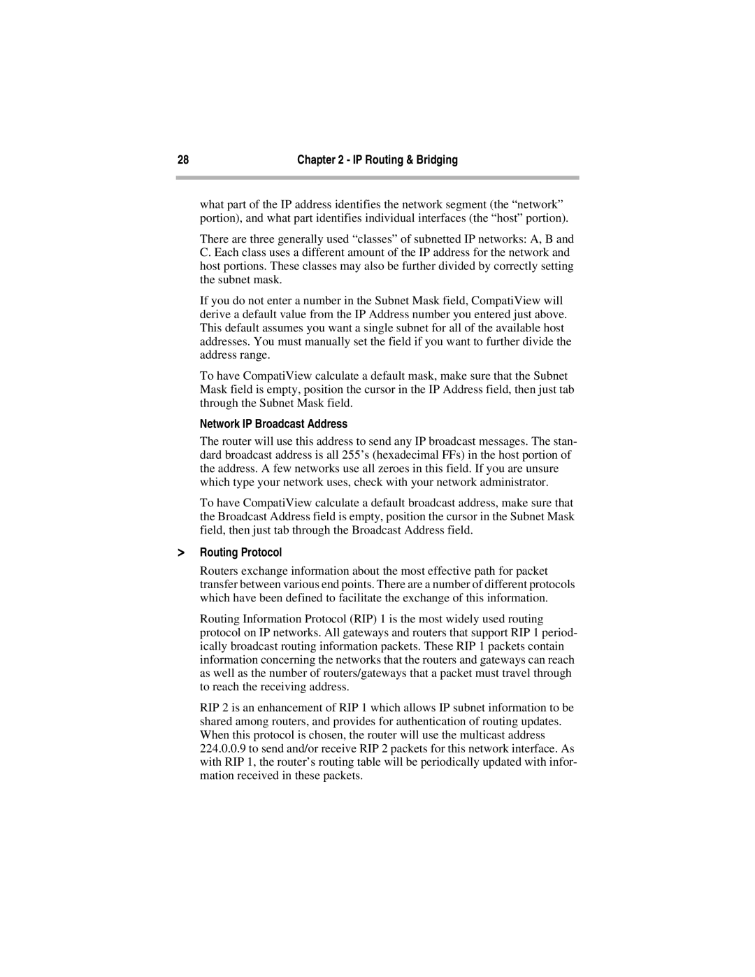 Compatible Systems 5.4 manual Network IP Broadcast Address 